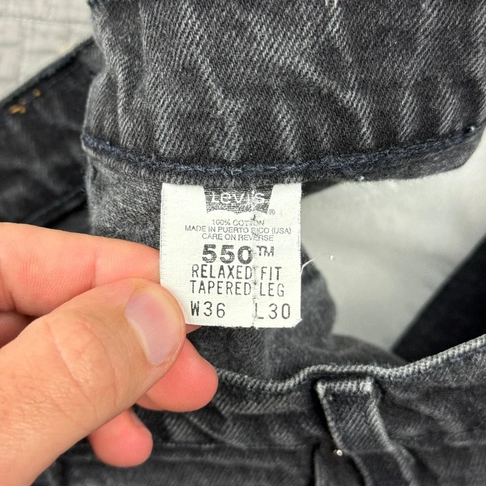 Vtg 90s Levis 550 Orange Tab Jeans Men 36x30 (34x30) Black Relaxed Tapered Denim